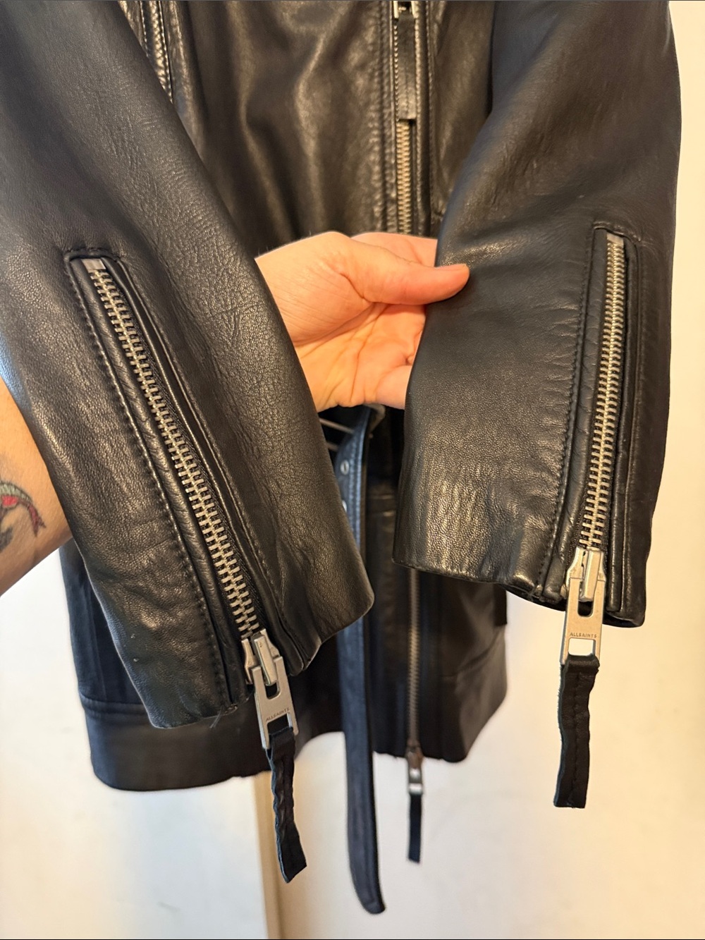 All Saints Women's Black Leather Whitmer Moto Coat with Belt - Picture 3 of 10